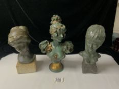 BUST OF A LADY WITH LONG HAIR ALSO TWO OTHERS LARGEST; 27CM