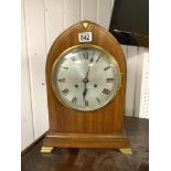 GUSTAV BECKER MAHOGANY DOME MANTEL CLOCK ON BRASS FEET SILVERED DIAL WITH PENDULUM AND KEY 43CM