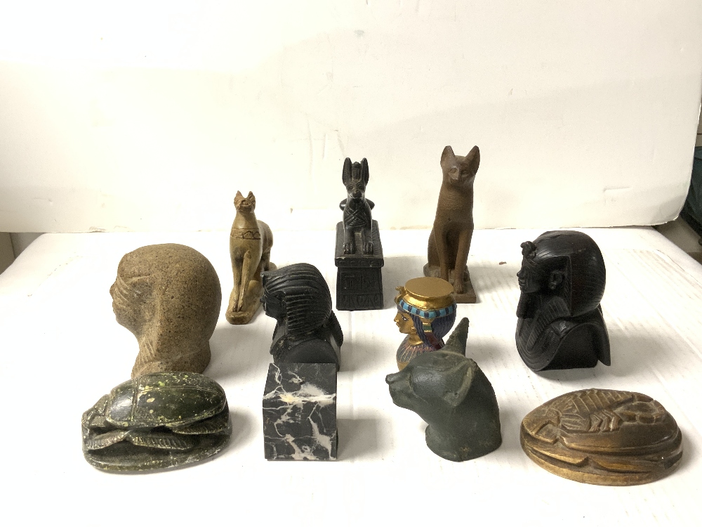 EGYPTIAN CARVED STONE TOURIST SCARABS AND OTHER ITEMS. - Image 2 of 4