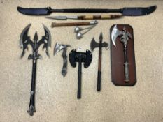 A COLLECTION OF MIXED FANTASY REPLICA AXES, SPEARS AND MORE.
