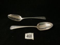 PAIR OF GEORGE III HALLMARKED SILVER TABLESPOONS BY SOLOMON HOUGHAM, SOLOMON ROYES AND JOHN EAST