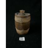 ANTIQUE WOOD AND BAMBOO HALF BARREL DRINKING VESSEL; 20CM