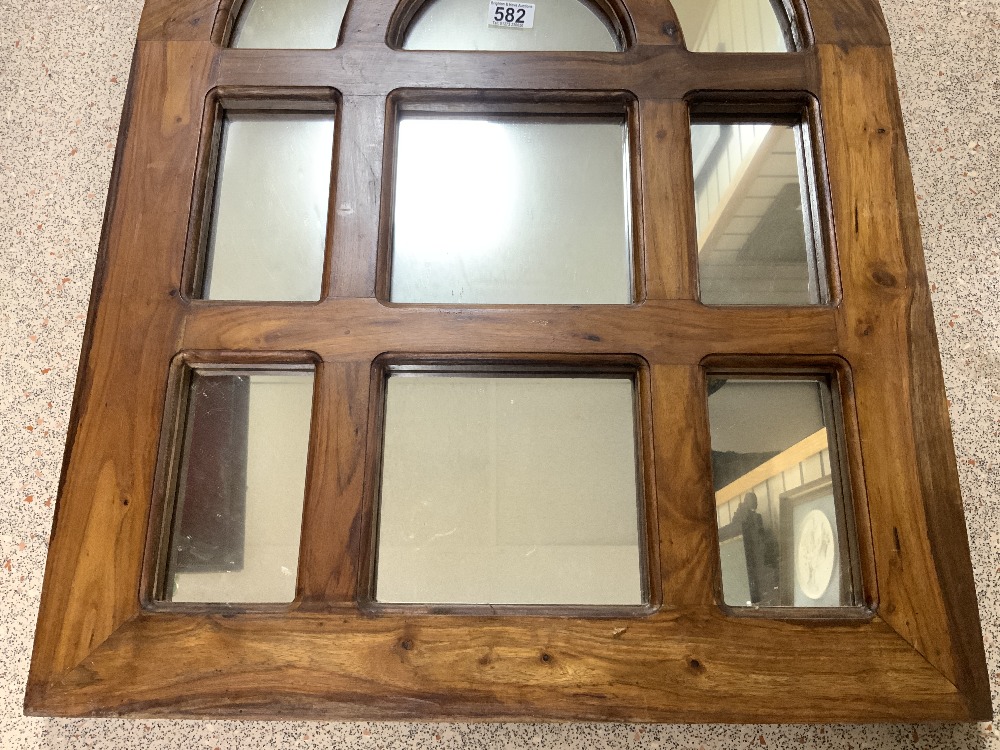 A HARDWOOD FRAMED ARCHED SECTIONAL MIRROR; 60X8O CMS. - Image 2 of 3
