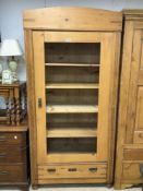 VINTAGE PINE DIPLAY CUPBOARD WITH BOTTOM DRAW 197 X 96 X 50CM (FRONT DOOR GLASS MISSING)