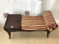 A MAHOGANY TELEPHONE SEAT WITH CUSHION.