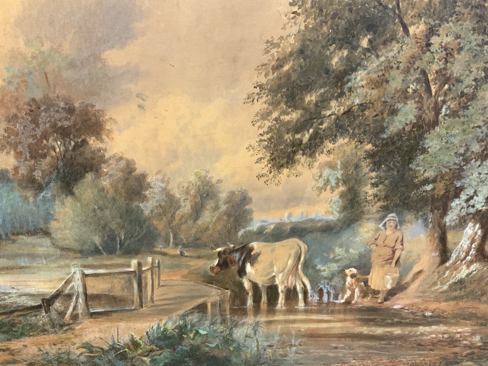 SHEPHERDS 1882 LARGE VICTORIAN OIL ON CANVAS OF A COUNTRYSIDE SCENE WITH FIGURES AND ANIMALS - Image 2 of 3