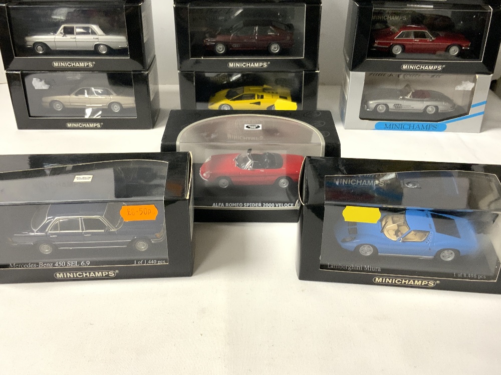 FOURTEEN MINICHAMPS BOXED CLASSIC CARS - MERCEDES 360 SL, 1974 FORD CAPRI ETC. - Image 2 of 5