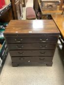 A GEORGIAN MAHOGANY 4-DRAWER CADDY TOP BACHELOR'S CHEST WITH BRUSHING SLIDE, ON BRACKET FEET,
