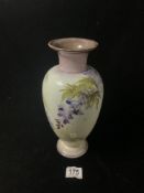DOULTON LAMBERT WISTRIA PATTERN VASE DECORATED MARY M S LILLEY, CHIP TO BASE; 30 CMS,