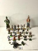 BRITAINS PAINTED LEAD SOLDIERS AND OTHERS AND TWO PORCELAIN FIGURES OF OFFICERS.