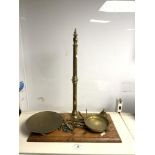 LARGE SET OF VICTORIAN BRASS BALANCE SCALES ON MAHOGANY BASE, BY AVERY.