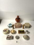 ROYAL WORCESTER PIN JAR, WEDGWOOD SUSIE COOPER DESIGN HEXAGONAL PIN JAR AND OTHER SMALL BOXES.