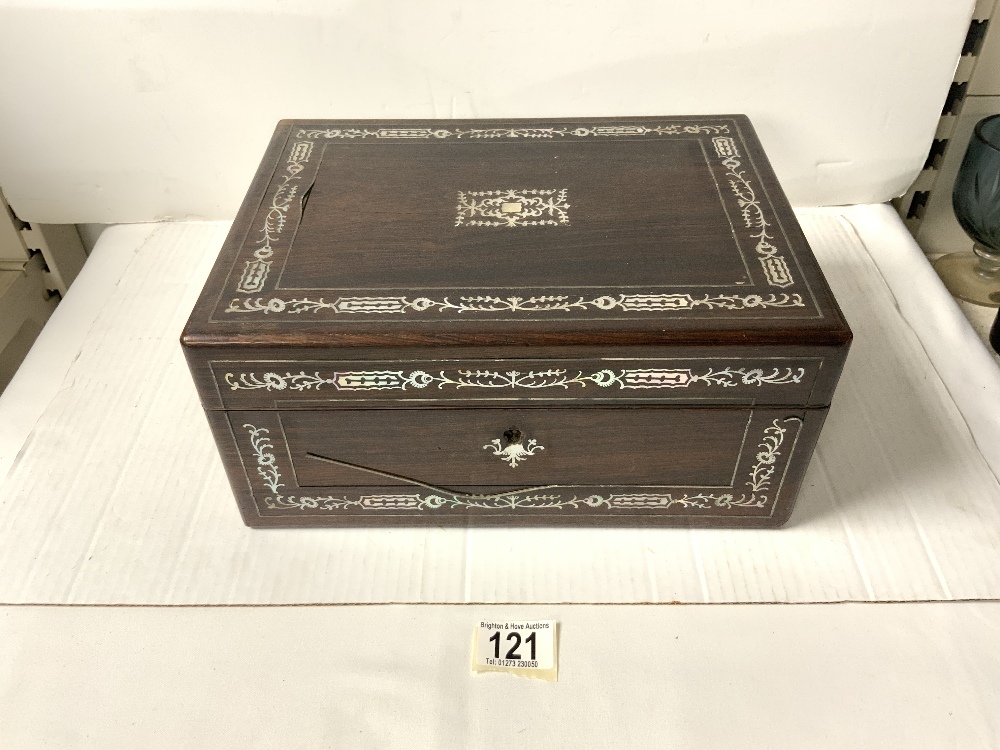 VICTORIAN ROSEWOOD AND MOTHER O PEARL INLAID ROSEWOOD VANITY/WRITING BOX.