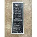 A MODERN CAFE SIGN IN PAINTED FRAME; 36X112 CMS.
