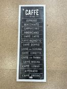 A MODERN CAFE SIGN IN PAINTED FRAME; 36X112 CMS.