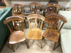 SIX ANTIQUE ELM AND ASH KITCHEN CHAIRS