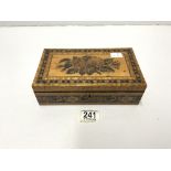 REGENCY SATINWOOD AND TUNBRIDGE WARE INLAID RECTANGULAR JEWELLERY BOX WITH LABEL " T BARTON; MOUNT