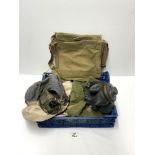 PILOTS HEAD GEAR, MILITARY GAS MASK, TWO MILITARY COPY WRISTWATCHES, MILITARY CANVAS SHOULDER BAG,