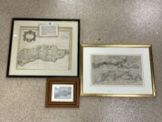 THREE FRAMED AND GLAZED SUSSEX MAPS INCLUDES ONE BY ROBERT MORDEN LARGEST 56 X 49CM