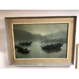 OIL ON CANVAS OF ORIENTAL JUNK BOATS, SIGNED F FUNG; 74X49 CMS.