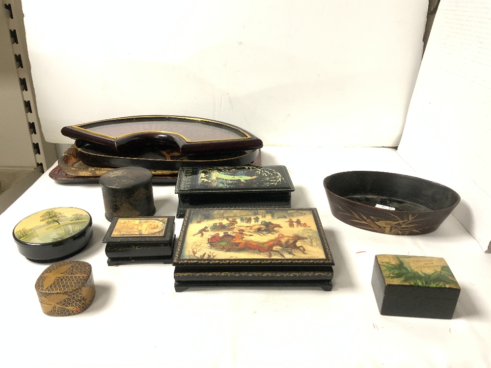 SMALL JAPANESE LACQUER WARES AND TWO RUSSIAN PAPIER MACHE LACQUER BOXES. - Image 6 of 7