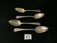 SET OF FOUR GEORGE III HALLMARKED SILVER TABLESPOONS DATED 1814 BY WILLIAM EATON; 21CM; 295 GRAMS
