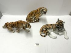 A ROYAL DUX PORCELAIN FIGURE OF A TIGER, ITALIAN MADE PORCELAIN TIGER AND ANOTHER.