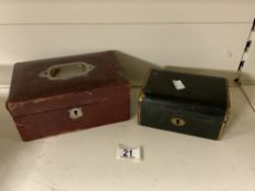 TWO SMALL LEATHER JEWELLERY BOXES.