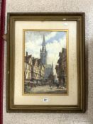 G COLVILLE WATERCOLOUR DRAWING OF A FRENCH STREET SCENE AT ' CAEN ', SIGNED; 54X34 CMS, (SOME