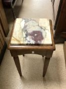 A FRENCH MARBLE TOP SQUARE TABLE, 34X60 CMS