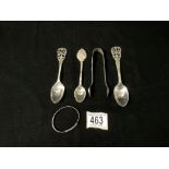 HALLMARKED SILVER TEASPOONS AND SUGAR TONGS INCLUDES MAPPIN AND WEBB ALSO STERLING SILVER BABIES
