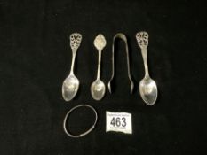 HALLMARKED SILVER TEASPOONS AND SUGAR TONGS INCLUDES MAPPIN AND WEBB ALSO STERLING SILVER BABIES