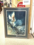 ARTHUR K MADERSON ( 1942 ) IRELAND WATERCOLOUR OWL IN FLIGHT FRAMED AND GLAZED 76 X 98 CM