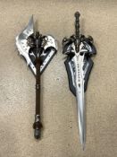 TWO WORLD OF WARCRAFT RUNEBLADE REPLICA GREAT SWORD AND BATTLE AXE " FROSTMOURNE AND SHADOWMOURNE "