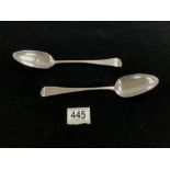 PAIR OF GEORGE III HALLMARKED SILVER TABLESPOONS DATED 1806 BY WILLIAM SEAMAN; 22.5CM; 129 GRAMS