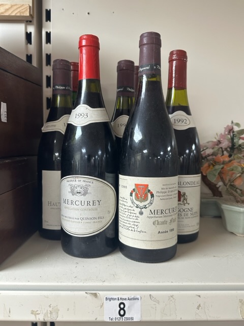 NINE BOTTLES OF VINTAGE BURGUNDY - TWO 1993 HAUTES COTES DE NUITS, THREE 1992, ONE 1998 LALANDE DE