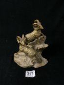 VINTAGE CAST METAL MOUNTAIN GOATS FIGURAL GROUP ON STONE BASES; 20CM