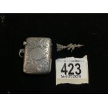 HALLMARKED SILVER ENGRAVED RECTANGULAR VESTA DATED 1912 BY JOSEPH GLOSTER LTD; 4.5CM