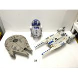 STAR WARS TOY STAR FIGHTER, MILLENIUM FALCON AND R2-D2.