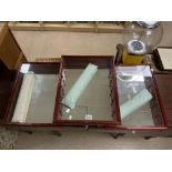 THREE GLAZED AND MIRRORED TABLE TOP DISPLAY CABINETS; 52X40 CMS.