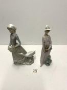 TWO LLADRO FIGURES - GIRL WITH GEESE; 31 CMS AND GIRL WITH DOG,