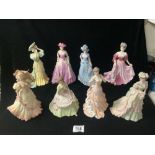 SIX COALPORT PORCELAIN AGE OF ELEGANCE FIGURES - POLONAISE WALK, OPERETTA, EVENING PROMENADE,