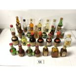 TWENTY-EIGHT MINIATURES OF LIQUORS AND SPIRITS, (3 EMPTY)