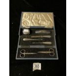 CASED HALLMARKED SILVER MANICURE SET DATED 1926/27 BY SYNYER AND BEDDOES