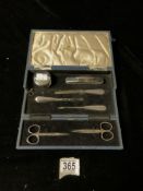 CASED HALLMARKED SILVER MANICURE SET DATED 1926/27 BY SYNYER AND BEDDOES