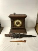 ANSONIA CLOCK COMPANY - NEW YORK - OAK CASED 8 DAY MANTEL CLOCK, CARVED WOODEN CROCODILE, AND LETTER