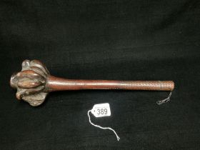 ANTIQUE POLYNESIAN (POSSIBLY FIJI) HARDWOOD THROWING CLUB, WITH DOTTED DECORATION TO HANDLE, AND A