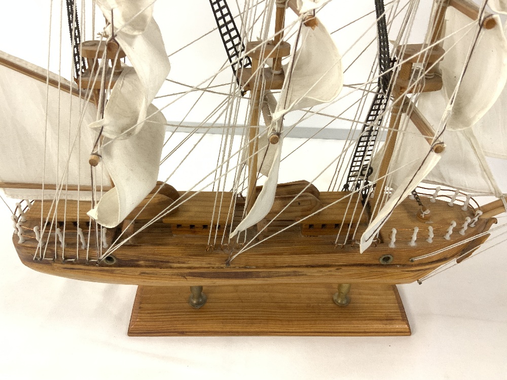 A HAND BUILT PINE MODEL OF A SAILING SHIP, 50X50 CMS. - Image 4 of 4