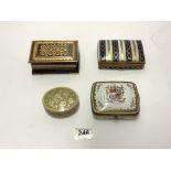 LIMOGES PORCELAIN BLACK AND GOLD DECORATED TRINKET BOX, ARMORIAL DECORATED PORCELAIN BOX, INLAID