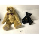 A BRADFORD TEDDY BEAR AND A SMALL BLACK TEDDY BEAR BY HERITAGE COLLECTION.